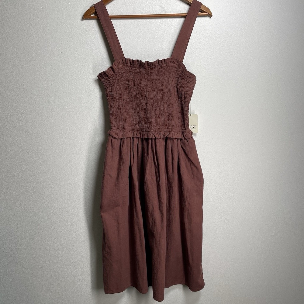 NWT a.n.a Women M Mauve Smocked Dress Cottagecore Boho Cotton NEW